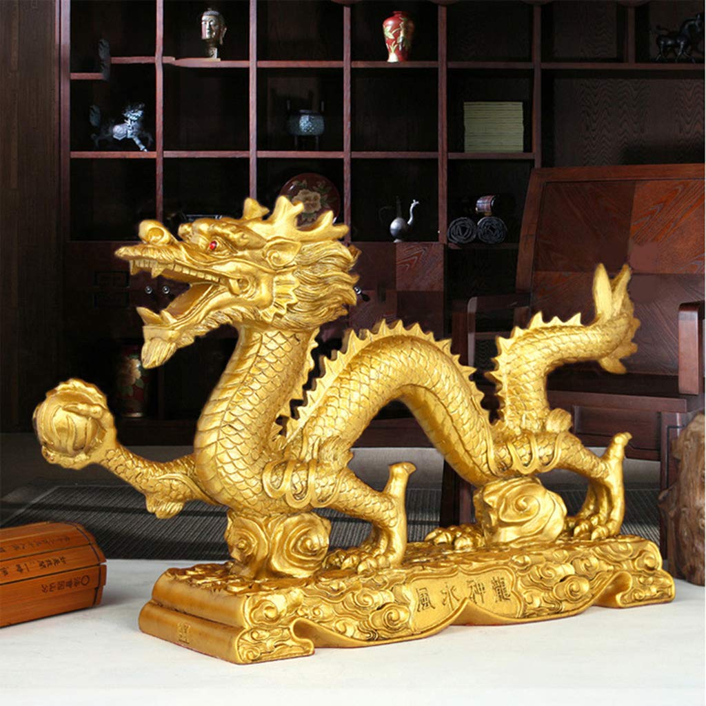 Figura de dragón noble dorada para decoración de mesa para riqueza y suerte, coleccionable, L