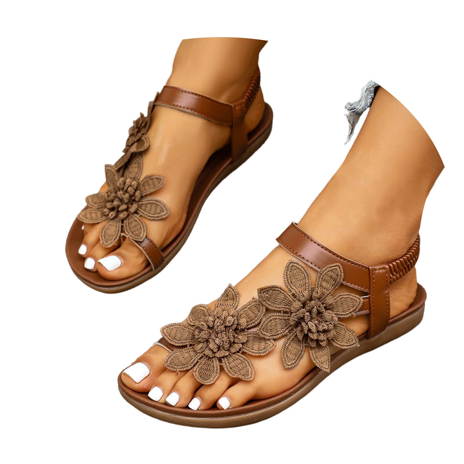 Sandales avec fleurs pour femme chaussures plates et légères confort d'été - 8