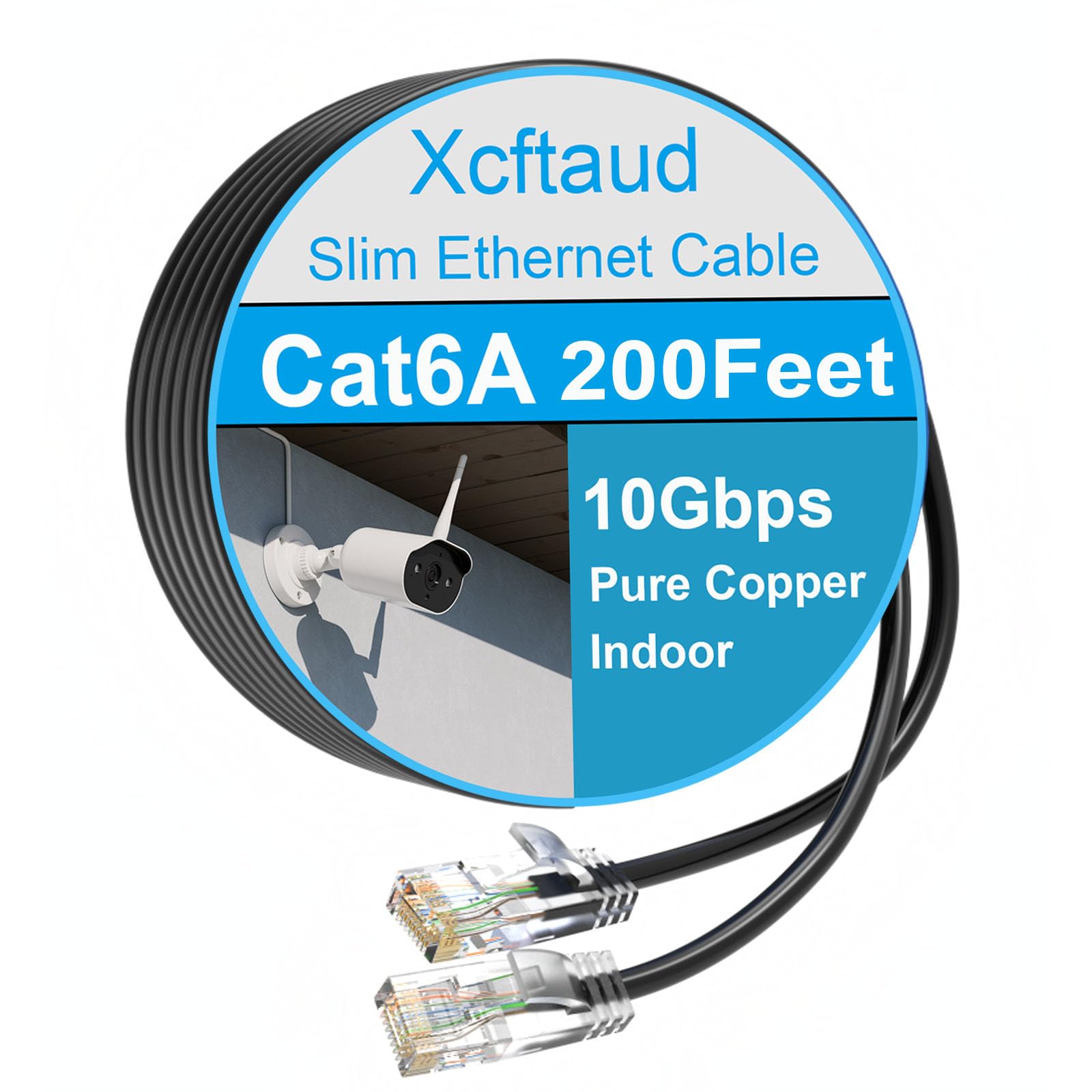 Câble Ethernet Cat6 200 pi 10 Gbps Noir