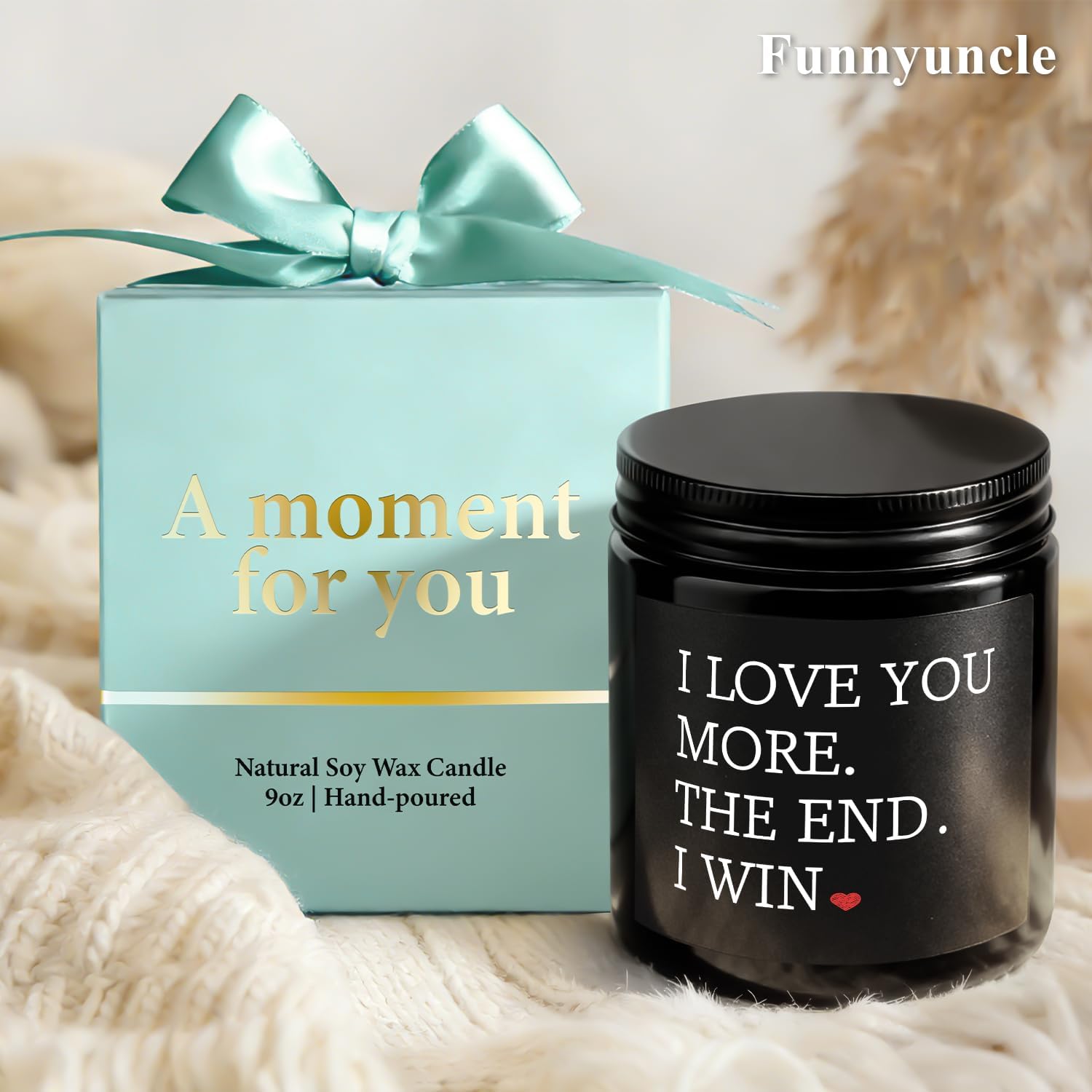 Funnyuncle Candles Gift for Girlfriend, Boyfriend, Women, Men,I Win Love Gift Valentine's Day, Christmas, Anniversary 9oz Lavender Scented Soy Wax Candle for Wife,Husband,Couple - Image 2