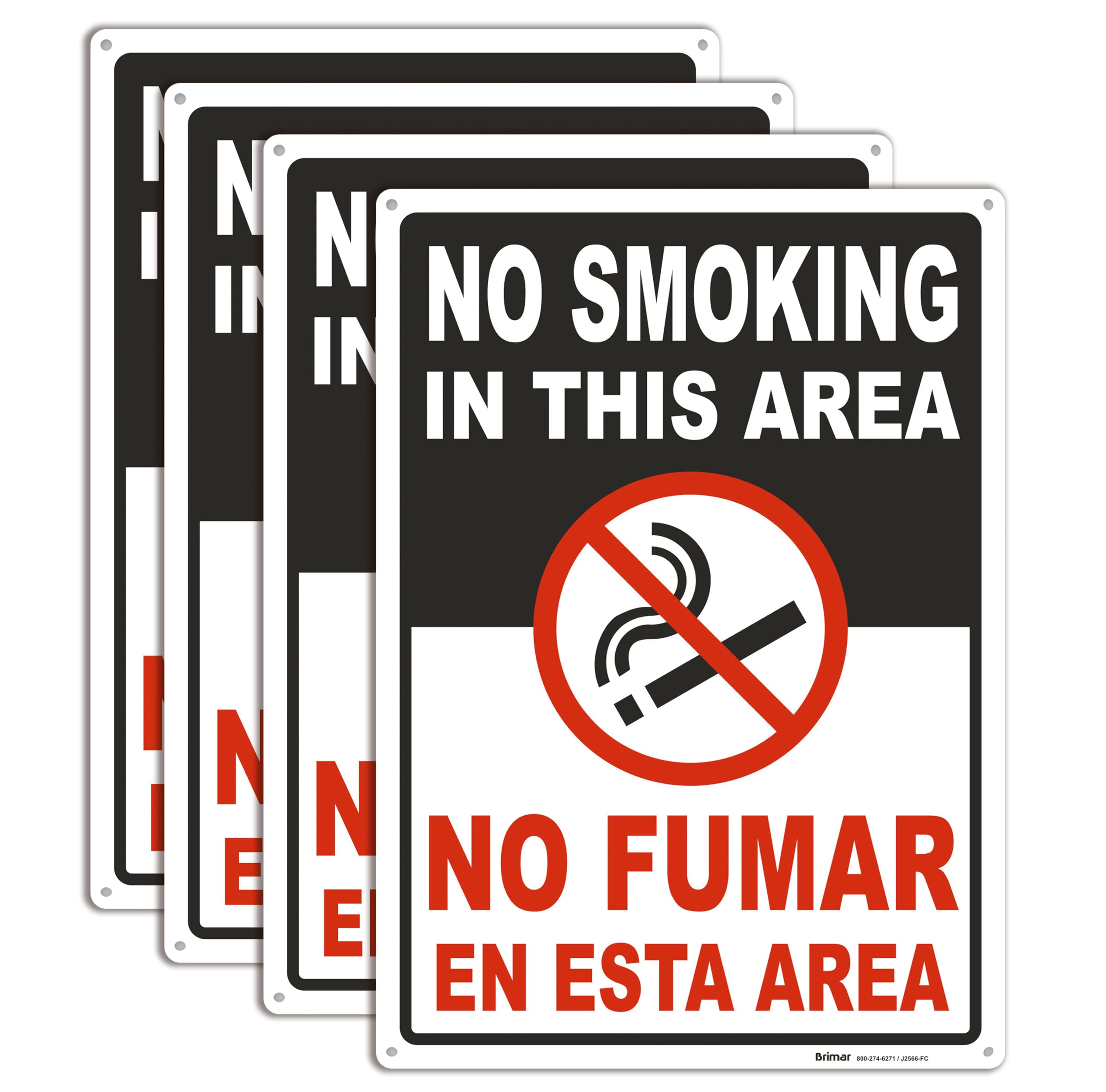 Brimar No Smoking In This Area Signs, Bilingual English & Spanish,8"x12" (4 Pack) Heavy Rust-Free Aluminum Metal Signs for Business, Home, Airbnb, UV Ink Printing, Weatherproof & Fade Resistant