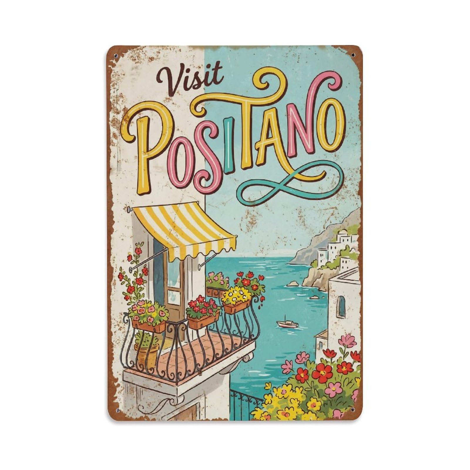 Vintage Travel Positano Italy Adventure Metal Tin Sign