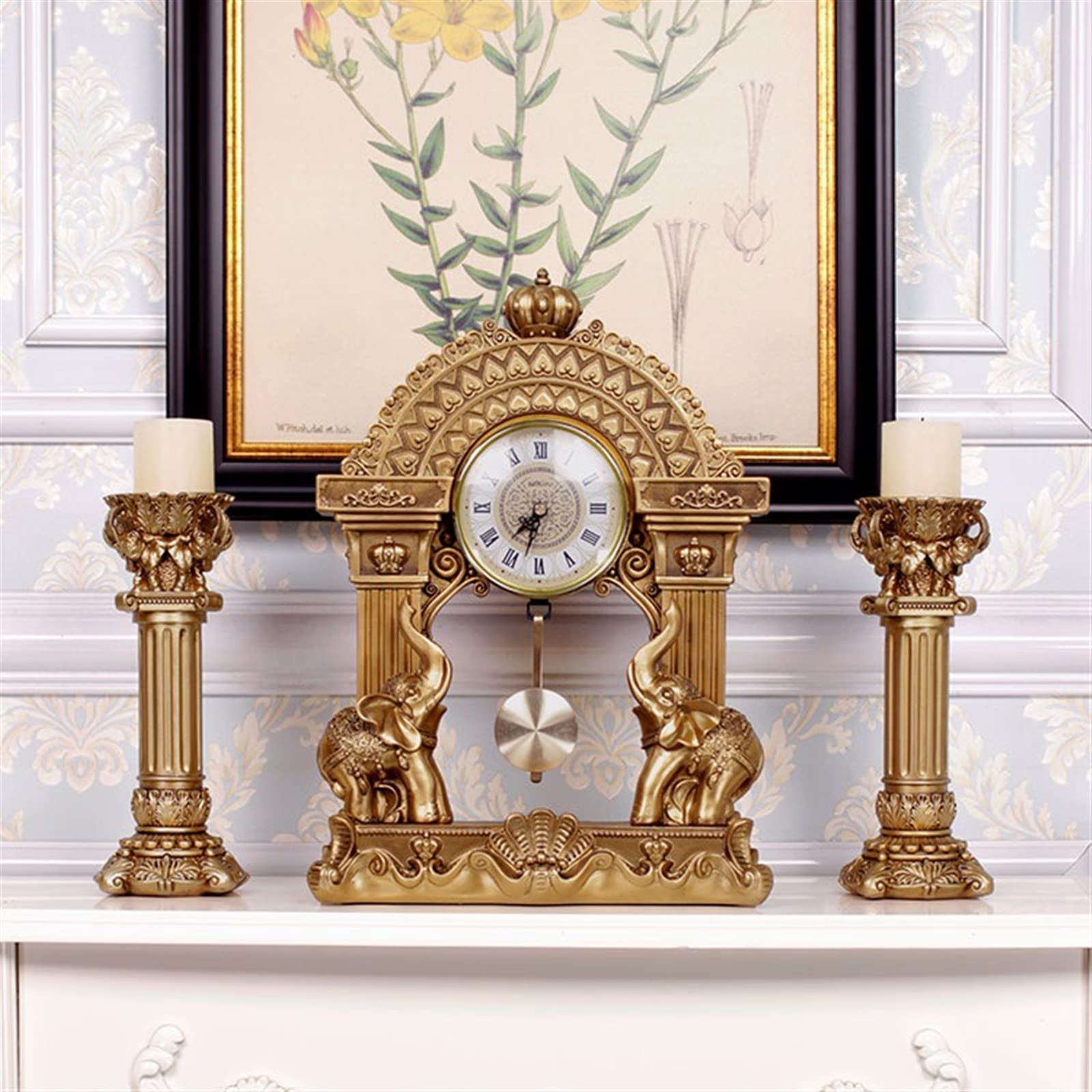 Décorative Style rétro européen Horloge de Bureau Salon cheminée décoration Horloge lumière Luxe Ornements Artisanat pour Bureau Chambre Table