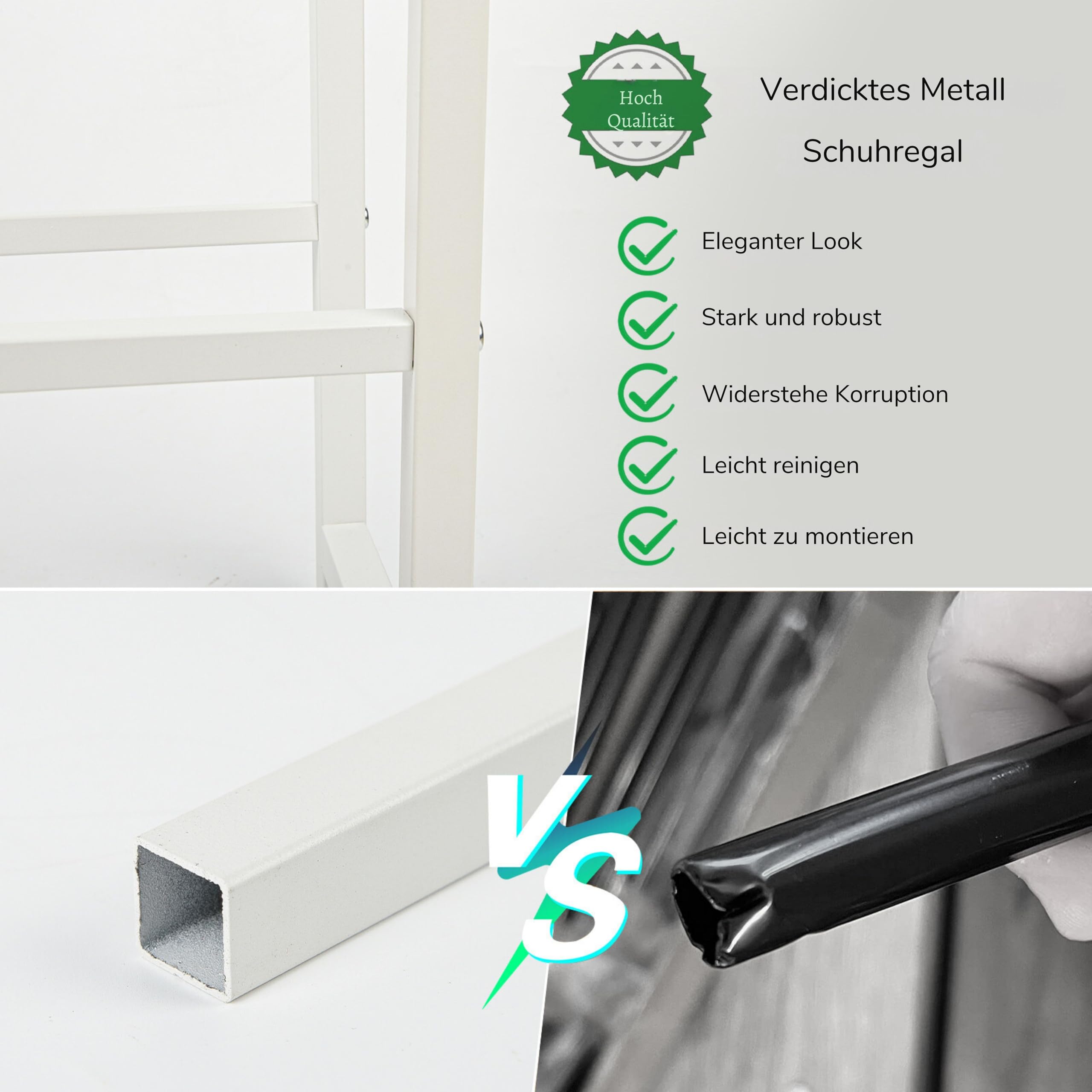 Schuhregal 2 Etagen, Schuhschrank Metall Platzsparend, Weiß | Schuhorganizer & Schuhaufbewahrung, Schmales Teleskop-Regal für Kleiderschrank, Wohnzimmer, Schlafzimmer & Flur, 70x20x37cm