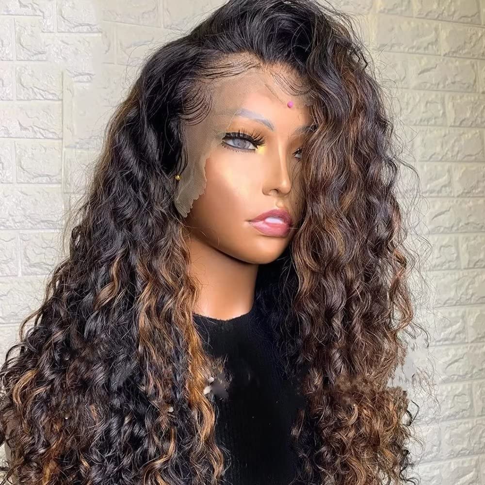 Blonde Highlight Wig 180 Density HD Transparent 13X6 Deep Part Glueless Lace Front Wig 1B 30 Colored Curly Brazilian Human Remy Hair Wigs for Black Women Pre Plucked with Bleached Knots