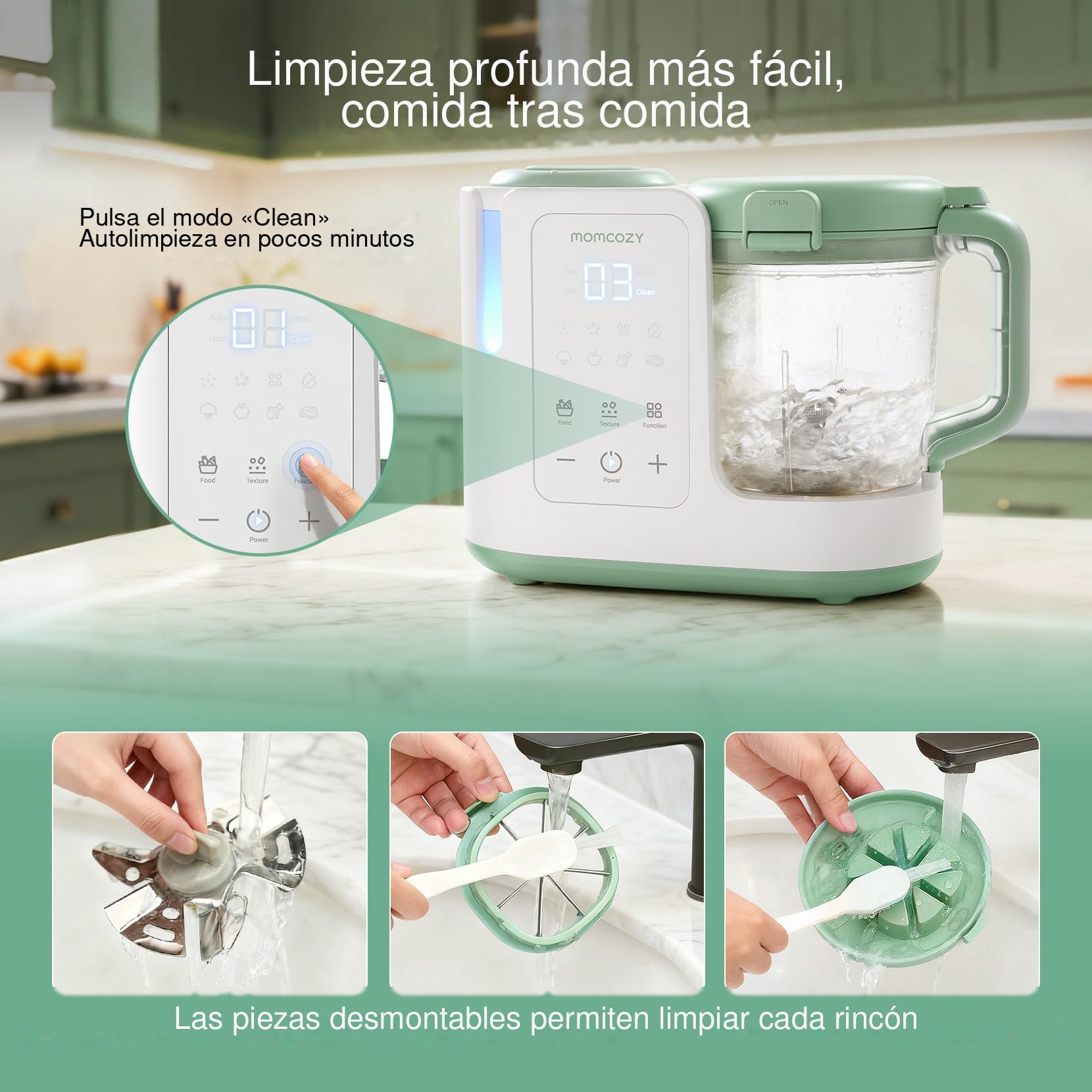 Momcozy Robot Cocina Bebé 4 en 1, Automático con 3 Texturas, 450 ml