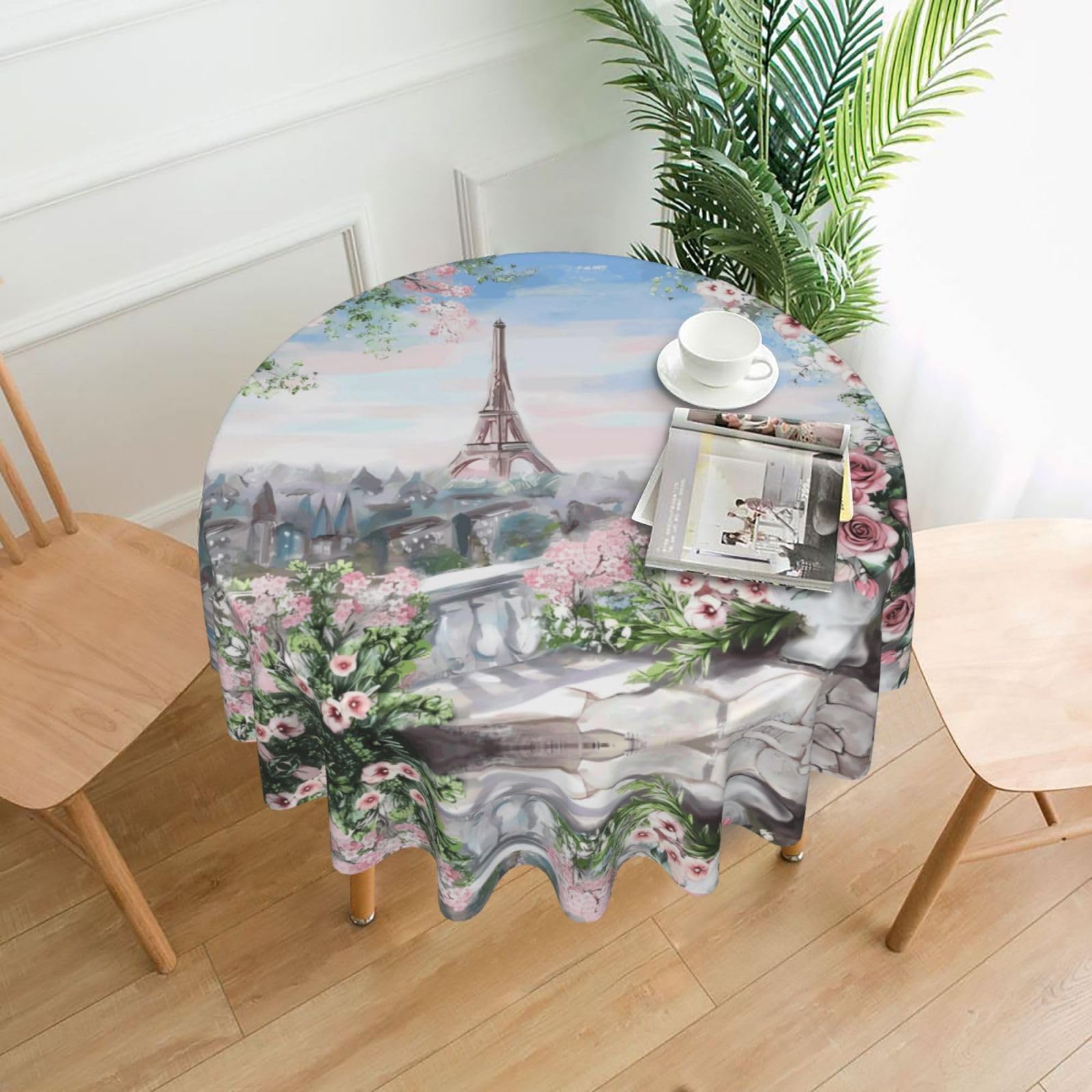 YYHWHJDE Eiffel Tower Paris View Prints Round Decorative Tablecloth 60in - High-Grade Polyester Throw for Elegant Dining & Festive Gatherings