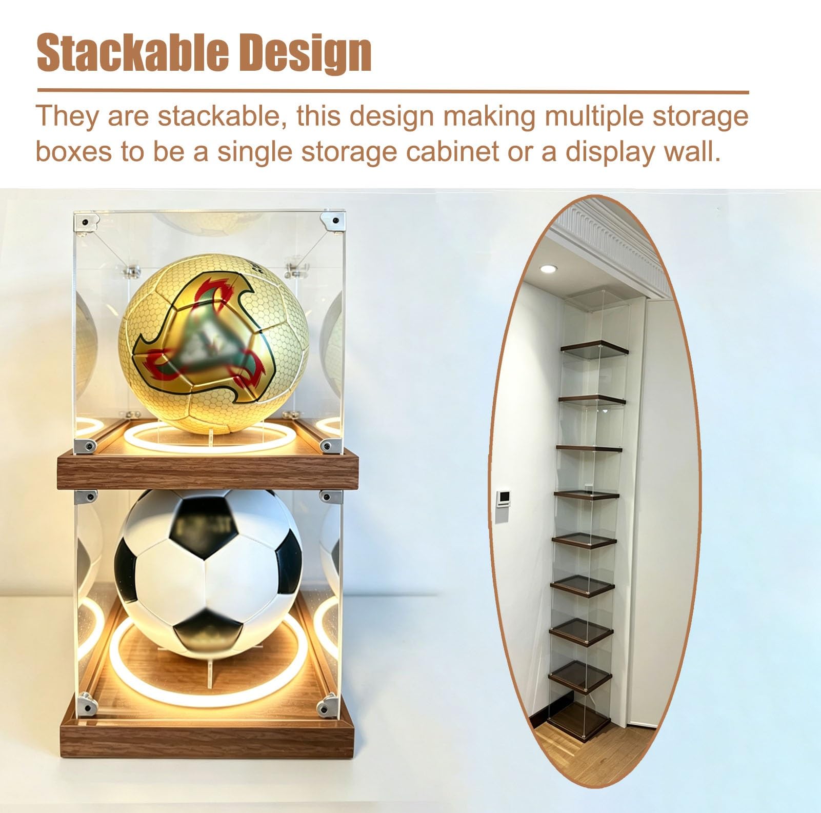 Vitrina de Acrílico Vitrina Acrílica Estándar Balones Voleibol 20 50 30Cm. Estuche Organizador Plástico Iluminación Balones Fútbol 21,8Cm. Expositor Cuadrado Transparente(20x20xH20cm/8x8x8in)