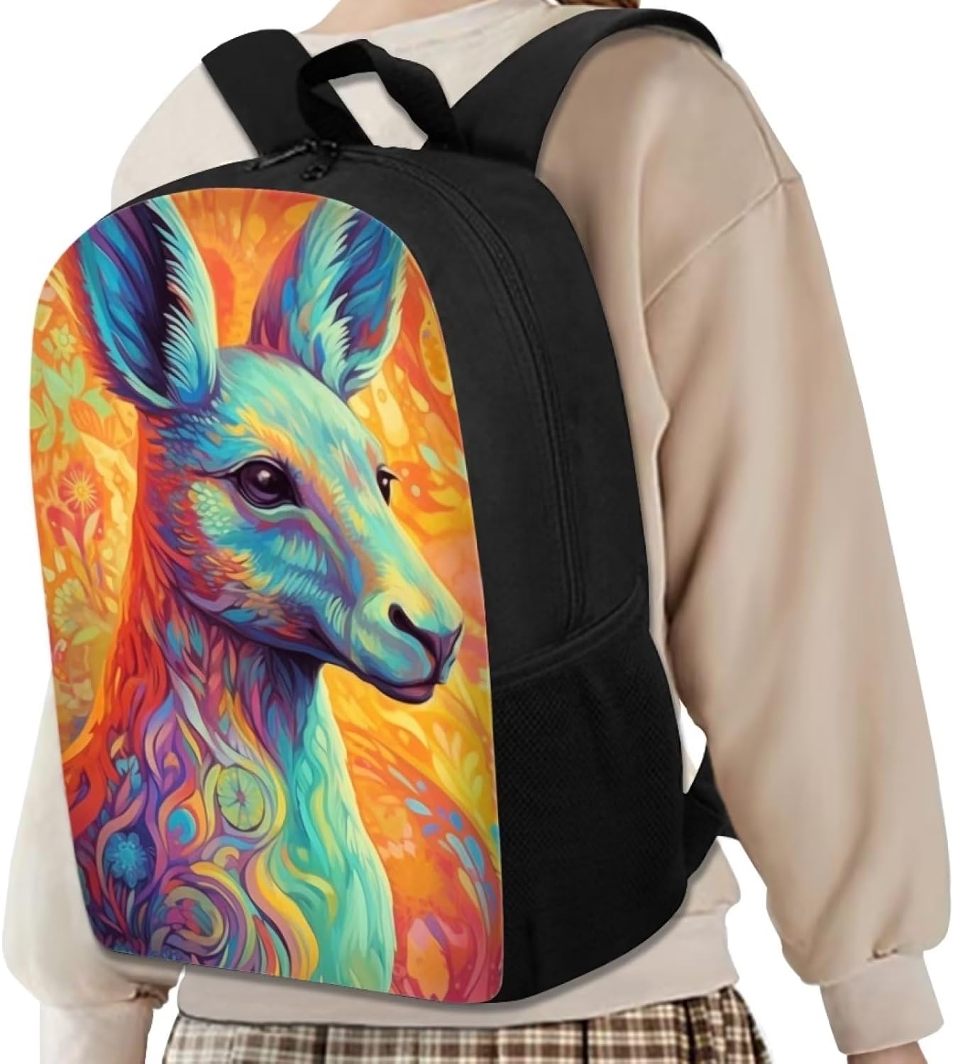 Turqoise Yellow Kangaroo Girls School Backpack Women College Bookbag Lady Travel Rucksack 17 Inch Laptop Bag Cute Animal Schoolbag