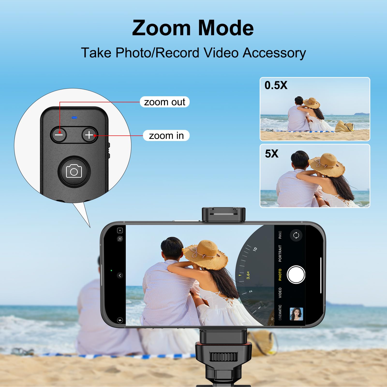 Newmowa Télécommande sans fil Bluetooth pour prise de vue vidéo/zoom/changement d'objectif sur iPhone, télécommande rechargeable pour selfies vlogs, compatible avec iPhone(iOS 15 Above,NOT for iOS 26)