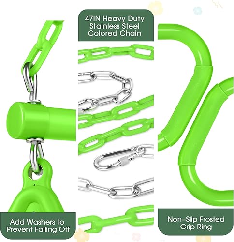 Miniatura 29 de LadyRosian Juego de anillos de barra de columpio de 17 pulgadas para gimnasio, trapecio, 47 pulgadas, accesorios con mosquetones de bloqueo, cadenas