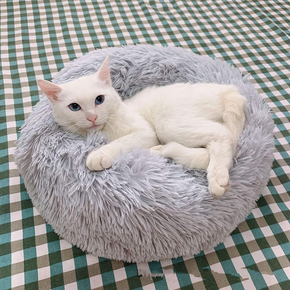 سرير فاخر ناعم للحيوانات الاليفة، بيت كلب طويل من القطيفة غير قابل للانزلاق، سرير للكلاب والحيوانات الاليفة قابل للغسل، للقطط والكلاب الصغيرة، رمادي، 50 سم