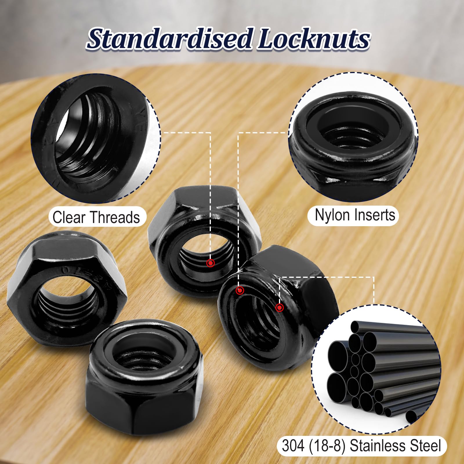 Metric Lock Nuts Kit - 180 Stainless Nylon Assortment -3