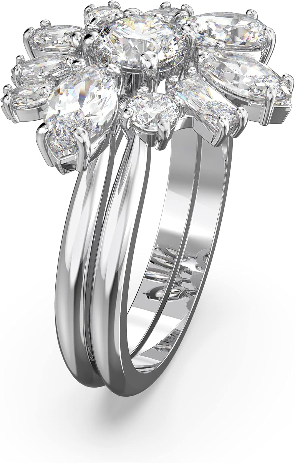 Swarovski Gema Crystal Cocktail Ring Pair Jewelry Collection, Rhodium Tone Finish