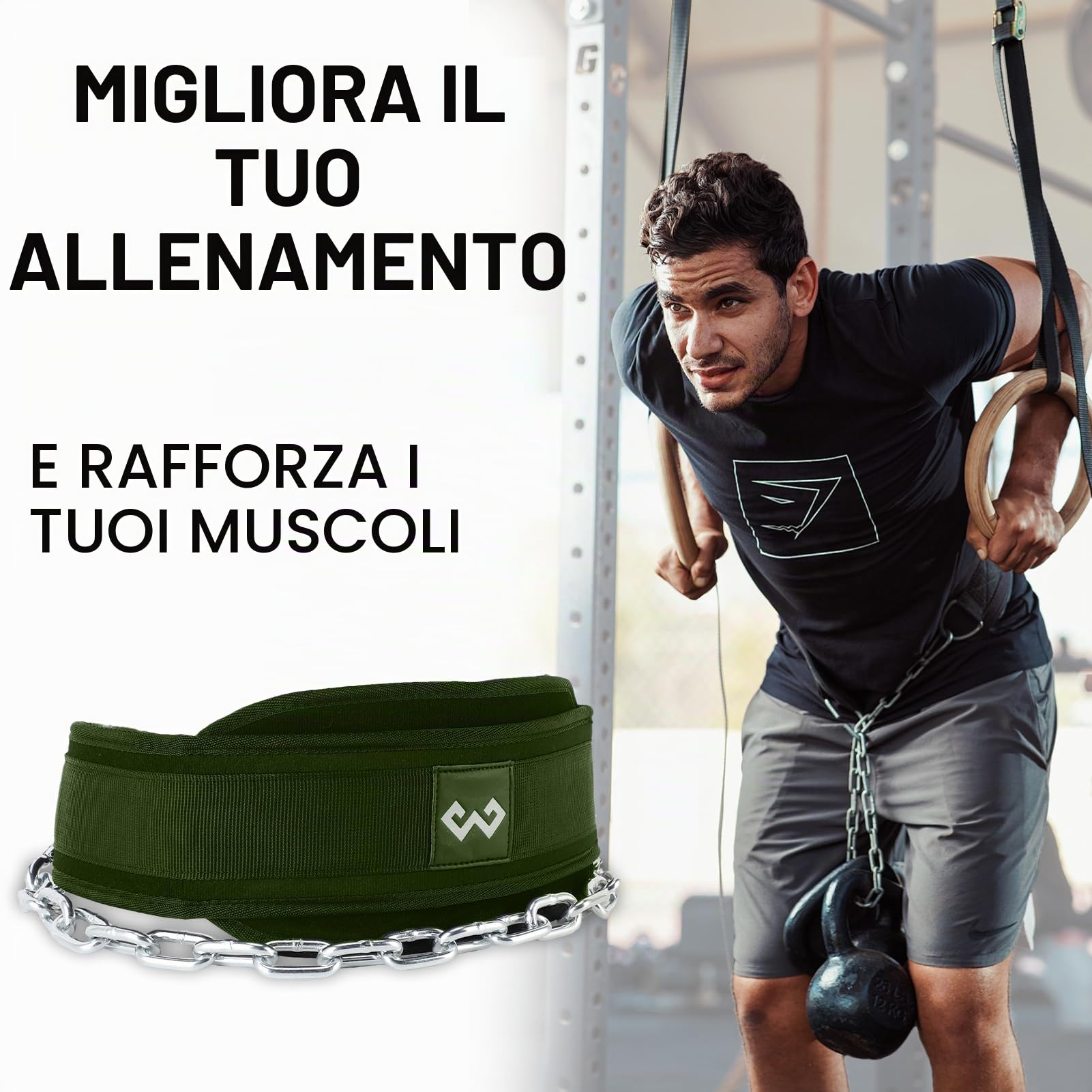 Cintura dip con catena per sollevamento pesi, cintura per trazioni, palestra, cintura per sollevamento pesi per powerlifting, squat, bodybuilding, allenamento, comodo supporto (verde militare)