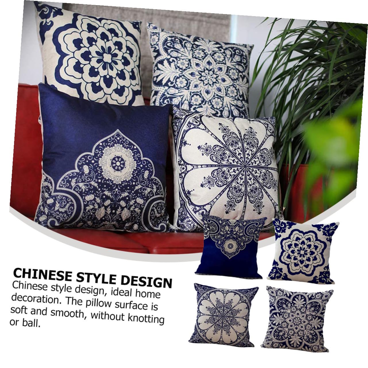 NUOBESTY 4 pezzi Federe Cuscini Quadrate in Lino e Cotone Stile Cinese con Motivo Floreale Classico per Divano Casa Ufficio Copricuscini Decorativi con Chiusura Zip per Soggiorno e Camera
