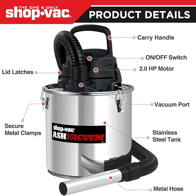 Aspiradora de cenizas inalámbrica negro 2.0 HP 4 galones miniatura 5