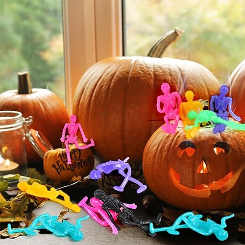 Miniatura 8 de LOMIMOS 48 piezas de juguete de esqueleto elástico de Halloween, 8 colores de calavera pegajosa, regalos de fiesta para bolsa de regalo, relleno de