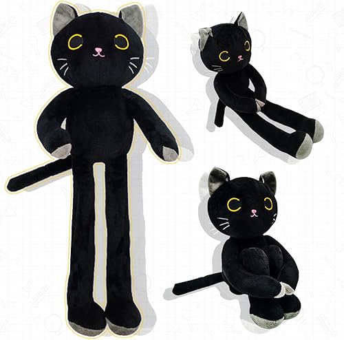 Peluche de gato negro de 20.5 pulgadas, suave y lindo animal de peluche con imán, peluche de gato negro Kawaii y almohada para Halloween, regalo