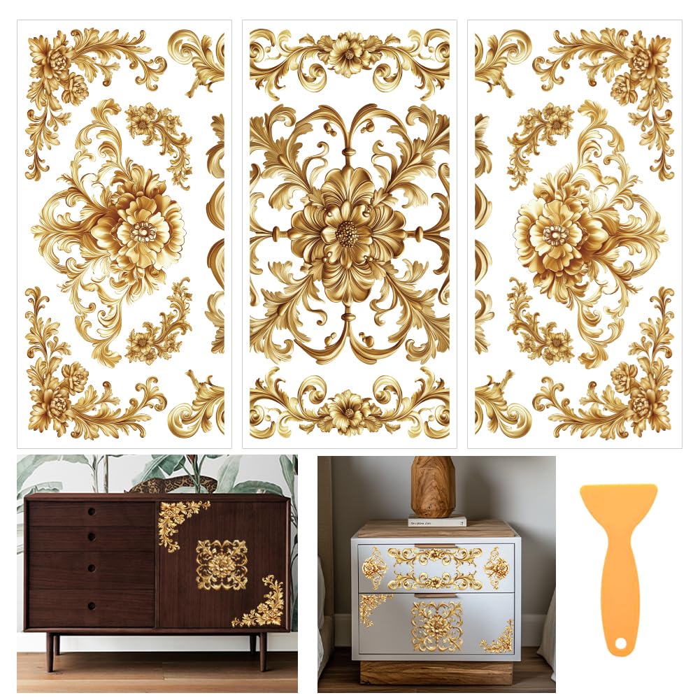 Feuille de transfert meuble floral vintage pour décoration armoire et loisirs créatifs