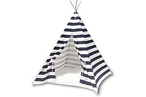Black and White Nautical Stripes Kids Teepee with Floor
