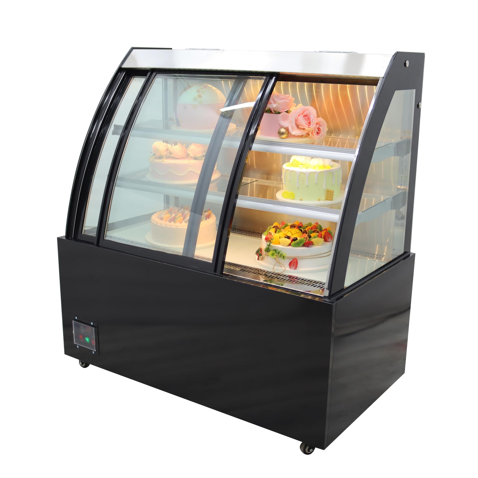 HQHAOTWU Floor-to-ceiling Refrigerated Food Showing Cabinet Bakery Cake Display Commercial Air Cooling Showcase Front Sliding Door with LED Light 220V