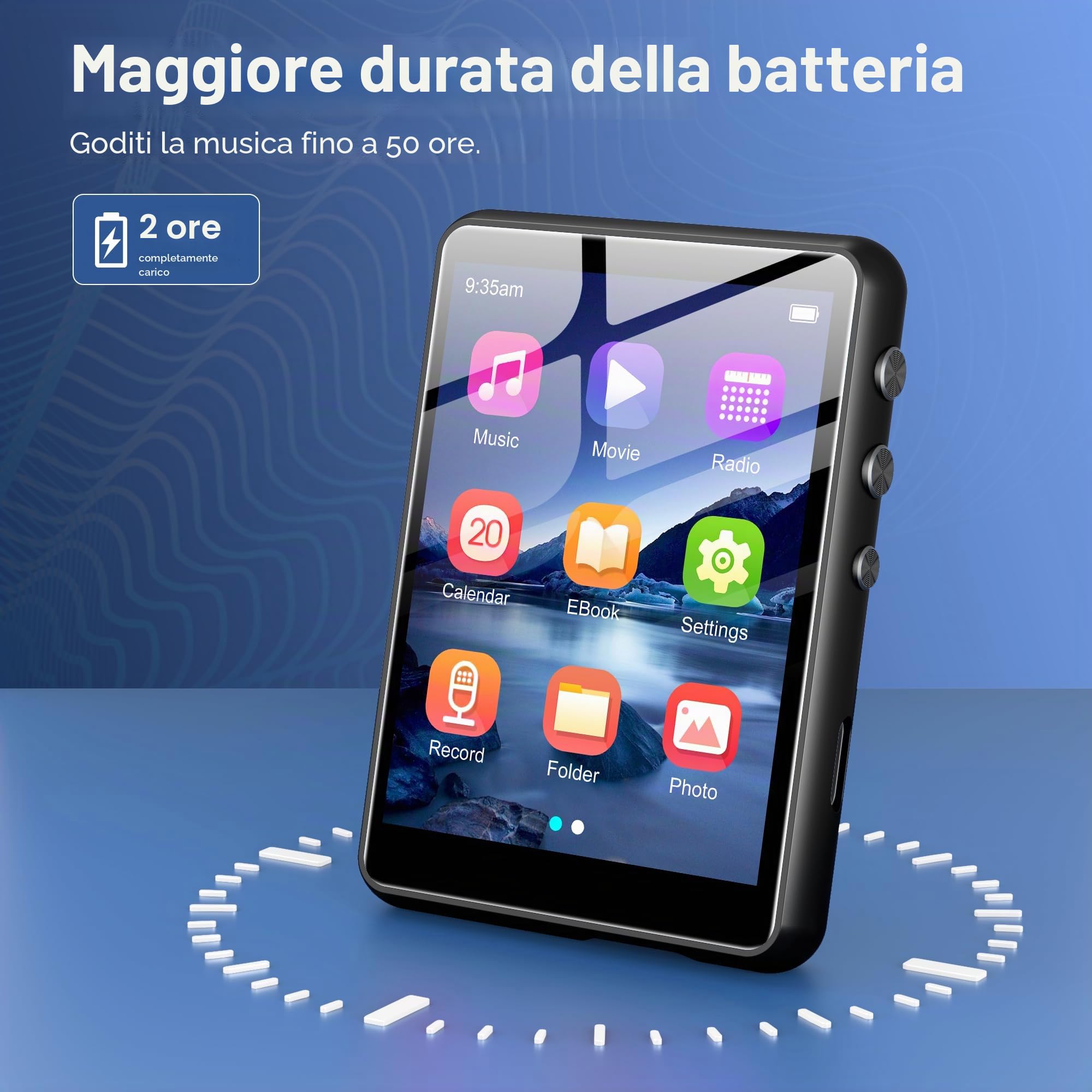 Lettore MP3 SWOFY da 80GB con Bluetooth e WiFi, Lettore MP3 MP4 SWOFY con Touchscreen da 4,0 Pollici, Stereo Portatile, Lettore Musicale Digitale con Radio FM, Registratore, E-Book, Browser (Nero