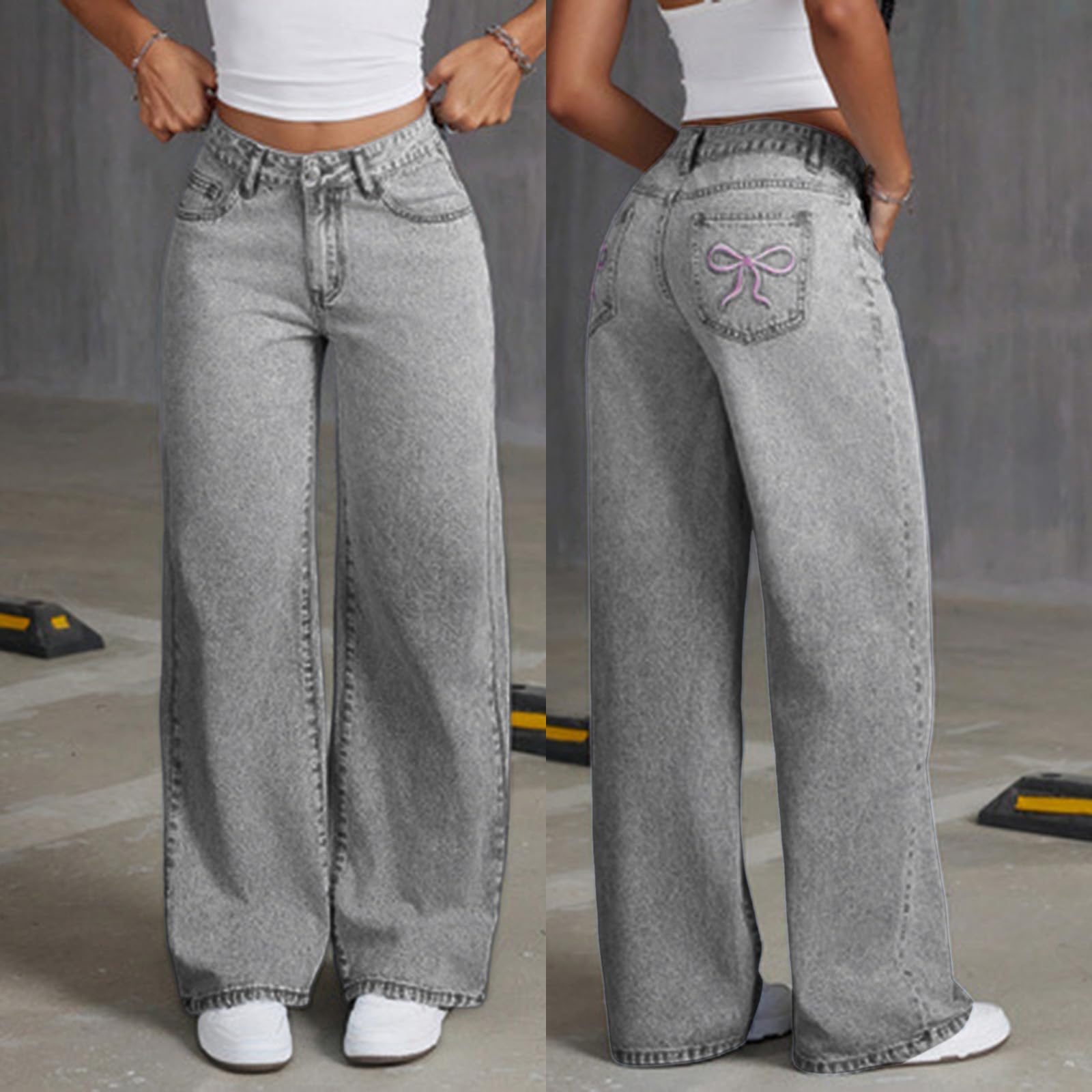 Jeans Ragazze Bambini Baggy Pantaloni Gambe Larghe Vita Elastica Sciolto Fit Lungo Denim Decontratto Jeans Y2K Pantaloni con Tasche 4-14 Anni
