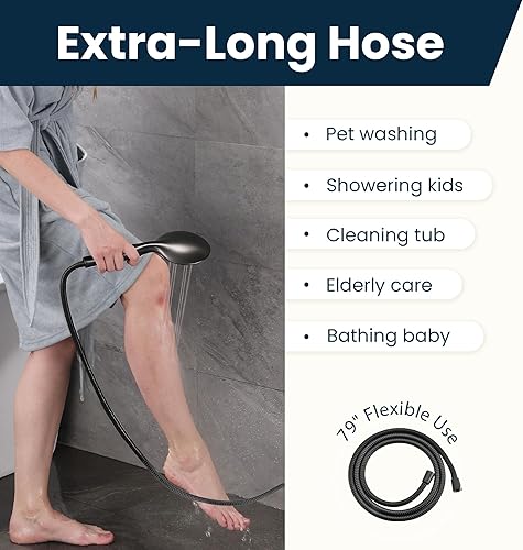 Miniatura 32 de BRIGHT SHOWERS Manguera de ducha para cabezales de ducha de mano, manguera de ducha de mano extra larga de acero inoxidable de 96 pulgadas, pieza