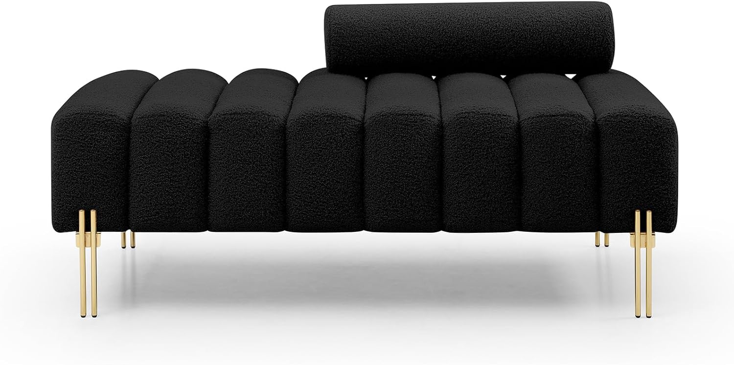 53.2" Modern Loveseat Sofa Couch,Upholstered Couch Bench with Golden Legs and Adjustable Backrest,Sherpa Small Couches for Living Room Bedroom Office (Black)