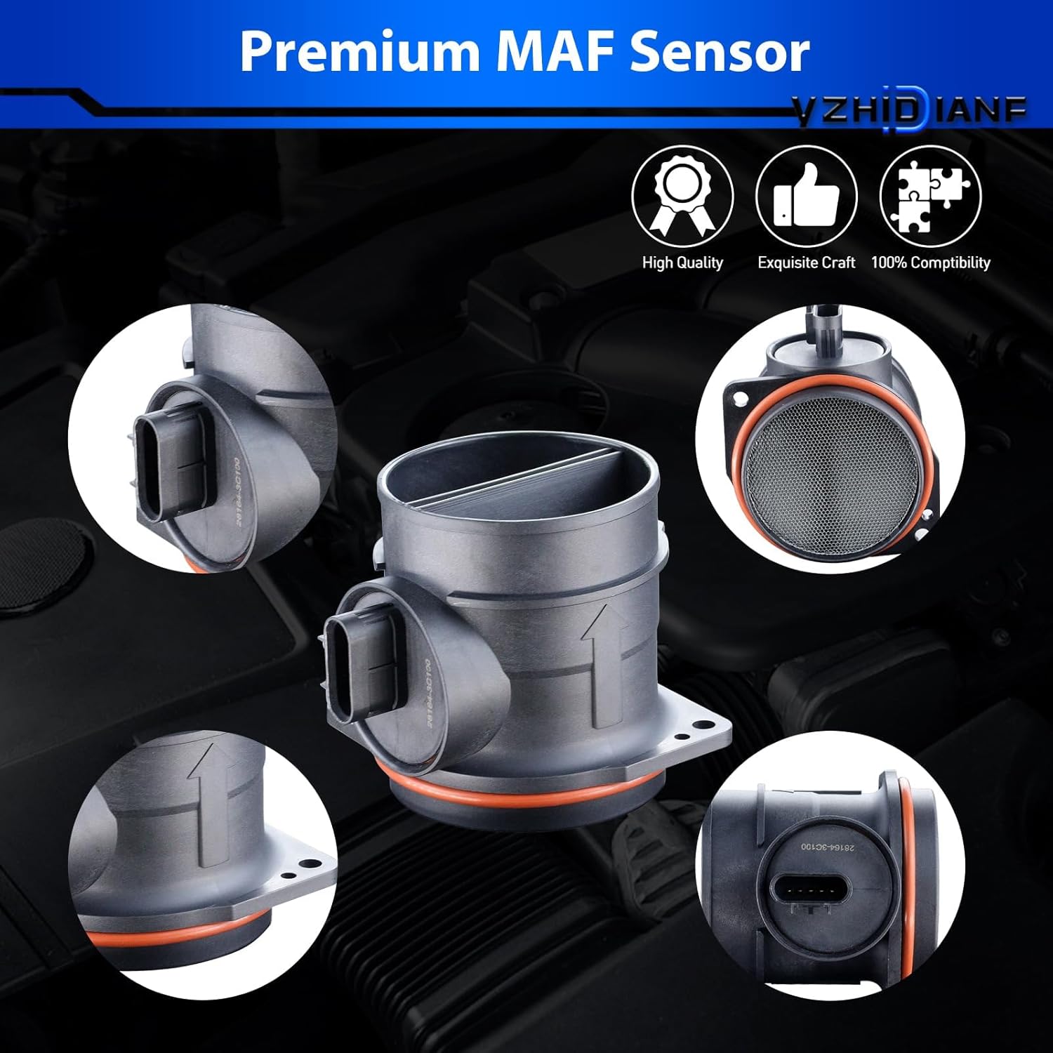 Mass Airflow Sensor 28164-3C100 Fits for:-Kia Amanti Borrego Magentis Optima Rondo Sedona Sorento for:-Hyundai Azera Entourage for:-Genesis Santa Fe Sonata Veracruz 2.7L 3.3L 3.5L3.8L