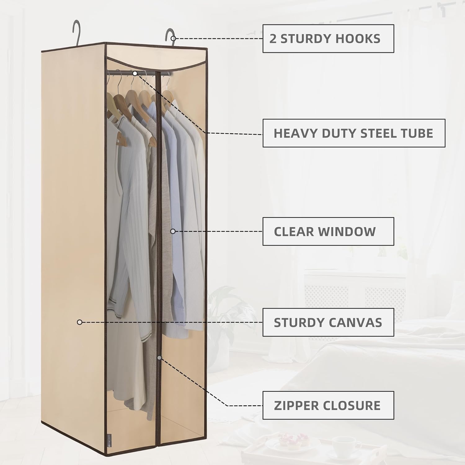STORAGE MANIAC 2-Pack Hanging Garment Bag Zipper Cover with Sealed Clear Window, Long Garment Cover for Closet Storage Wardrobe Clothes Protector, Large Garment Storage Bag for Dresses,Suits, Beige - Image 6