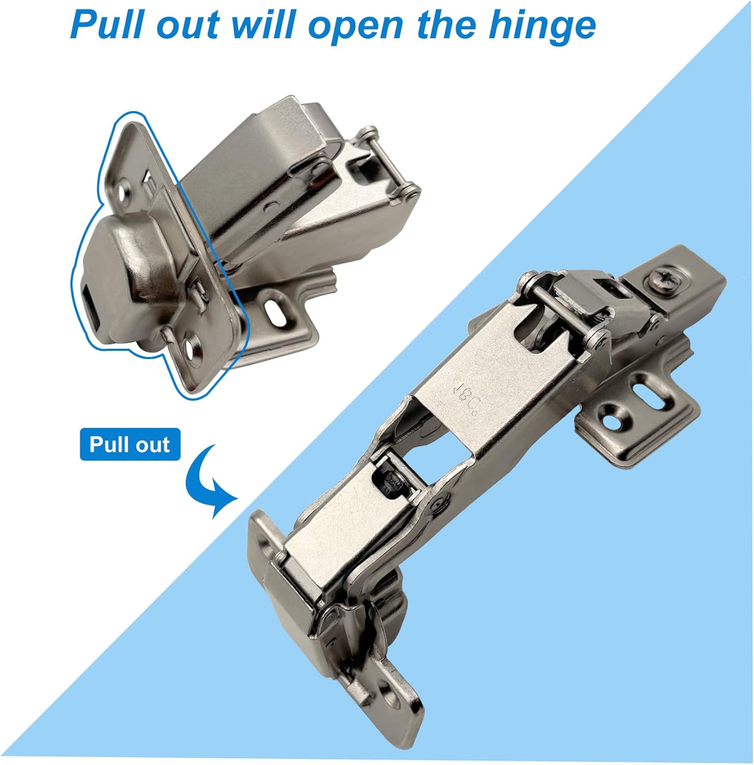 180 Degree Frameless Cabinet Doors Hinges, Concealed Hydraulic Adjustable Mounting, Soft Closing Nickel-Plated Steel Buffer Dampers, 180 Degree Hinge /4Pcs (Full Overlay)