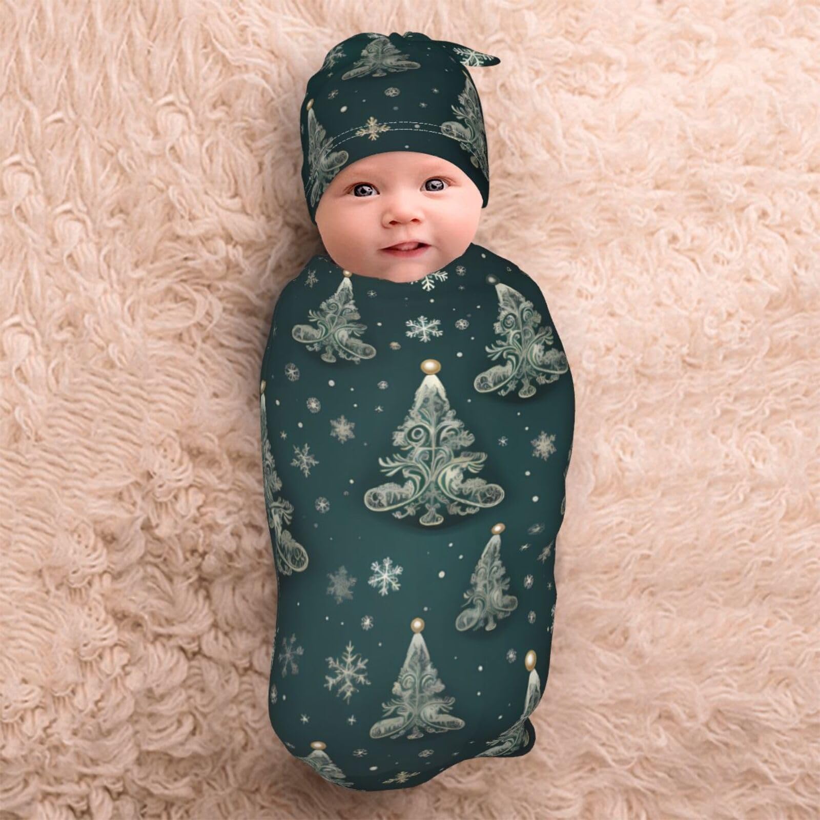 3D koc i czapka z motywem choinki, zestaw dla noworodków, przytulna chusta dla niemowląt, maluchów, komfort, 29 x 53 cm