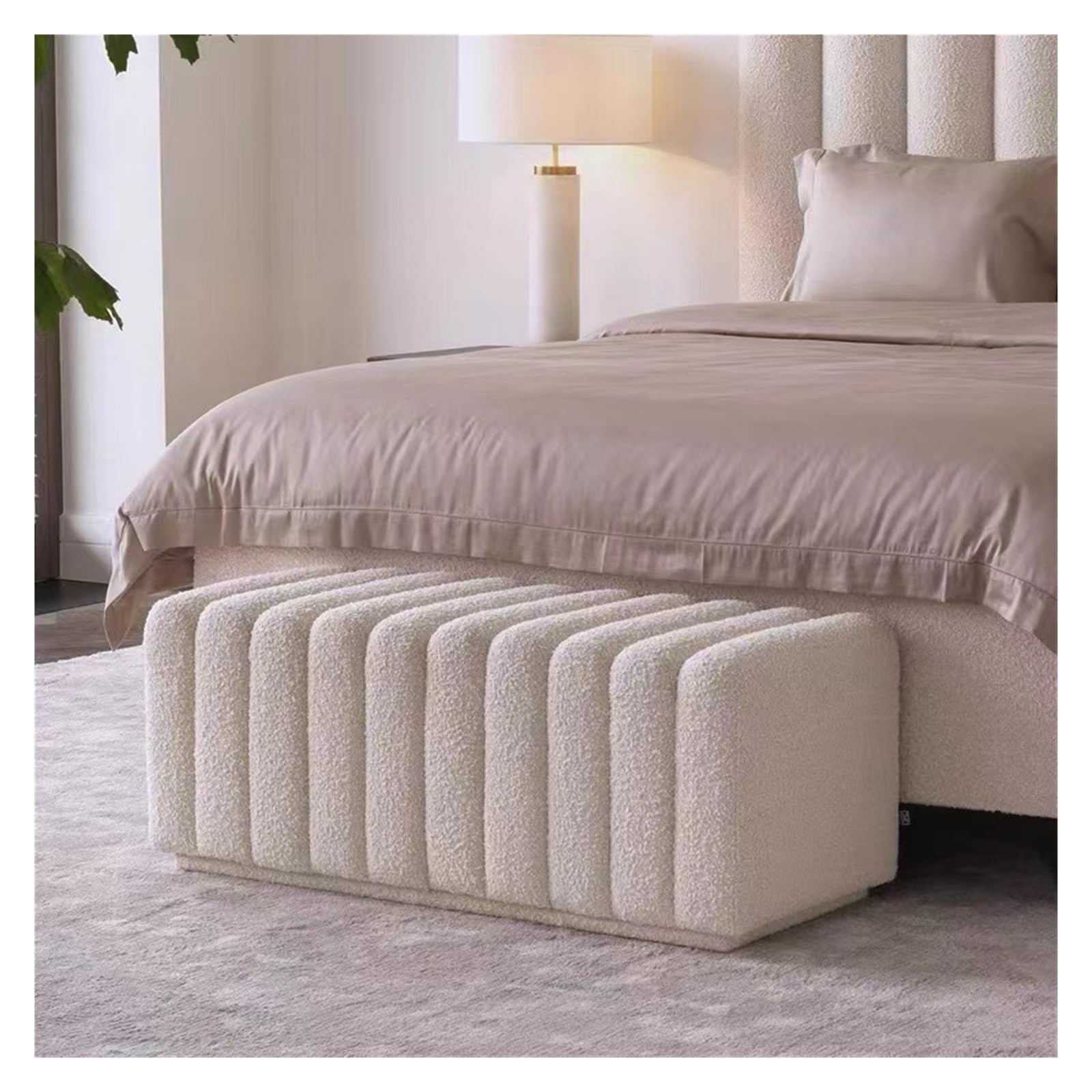 Bettbank Schlafzimmerbank, Bouclé-Stoffbank for Bettende und Eingangsbereich, Loveseat Ottoman-Fußhocker, Schminktischbank, Innenbank(150 * 50 * 40)