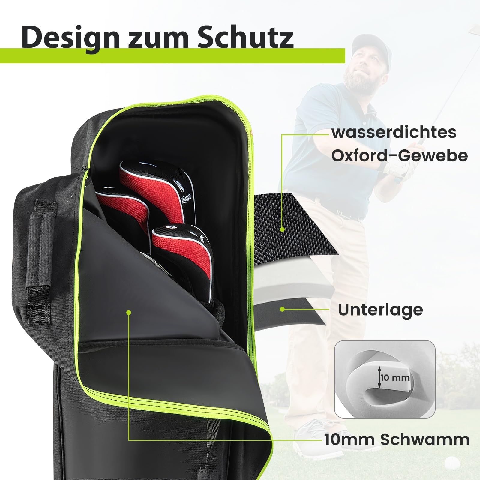 COSTWAY Golf Reisetasche mit Rädern, Golfbag faltbar für Fluglinien mit Schlüssel & Aufbewahrungstasche, Golftasche Golfschlägertasche für Reisen und Flüge