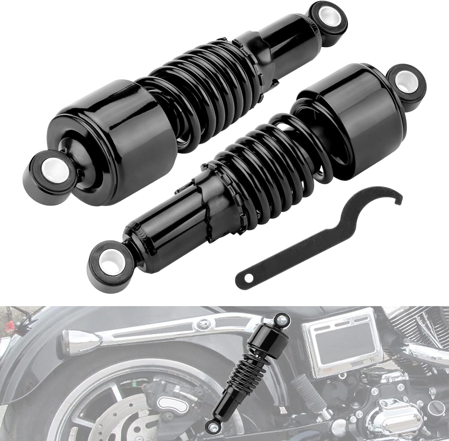 Motorcycle 10.5”/267mm Rear Shock Absorbers Lowering Shock Chrome Rear Suspension Kit Replacement for Harley Sportster Iron XL 883 1200 2004-2012