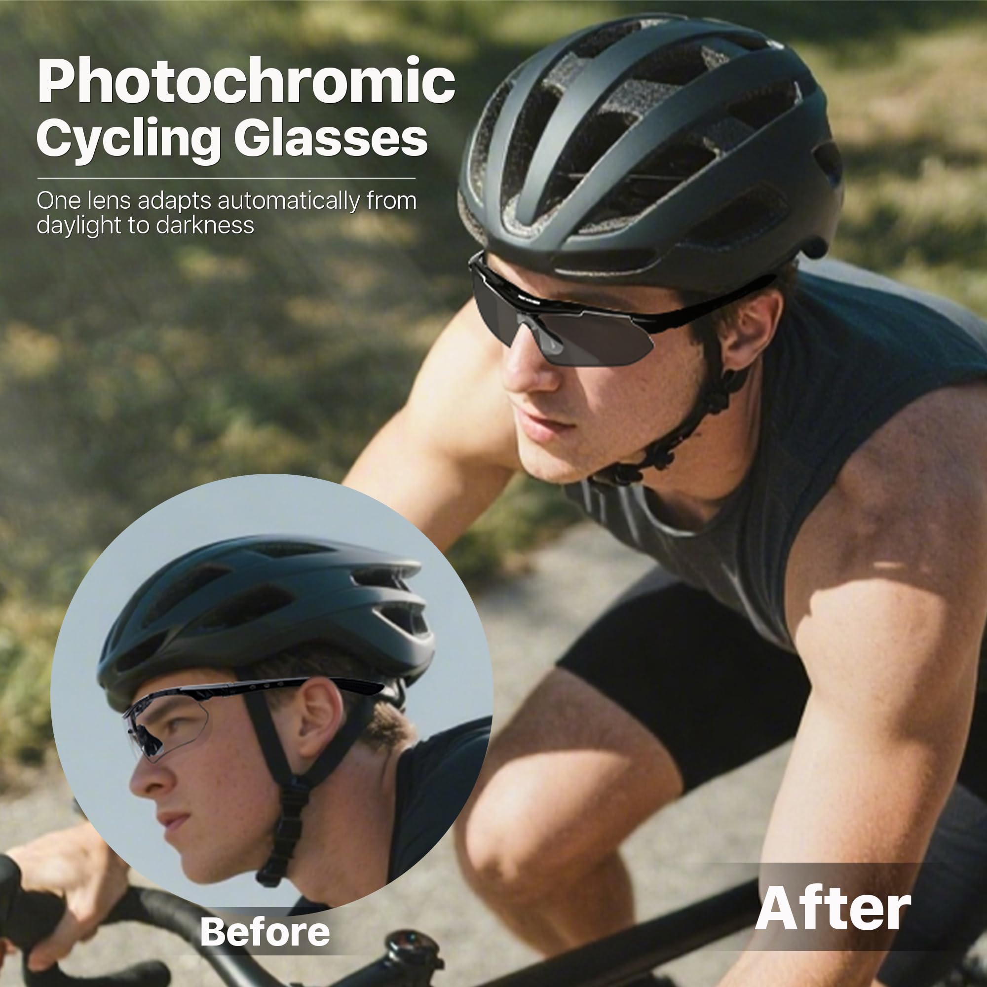 FREE SOLDIER Fotochromatyczne okulary rowerowe, uniseks, sportowe okulary przeciwsłoneczne z ochroną UV400, przezroczyste szkła do jazdy na rowerze, jazdy na rowerze, MTB