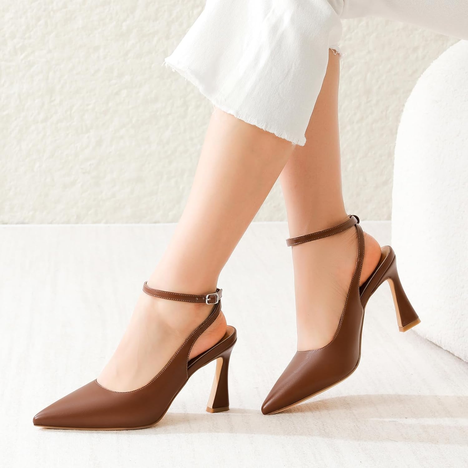 Susanny Womens Slingback Closed Toe Ankle Strap High Heels Pointed Toe Pumps Comfortable Stiletto Sexy Buckle Strappy Dressy Shoes for Wedding Bridal Party Work - Image 5