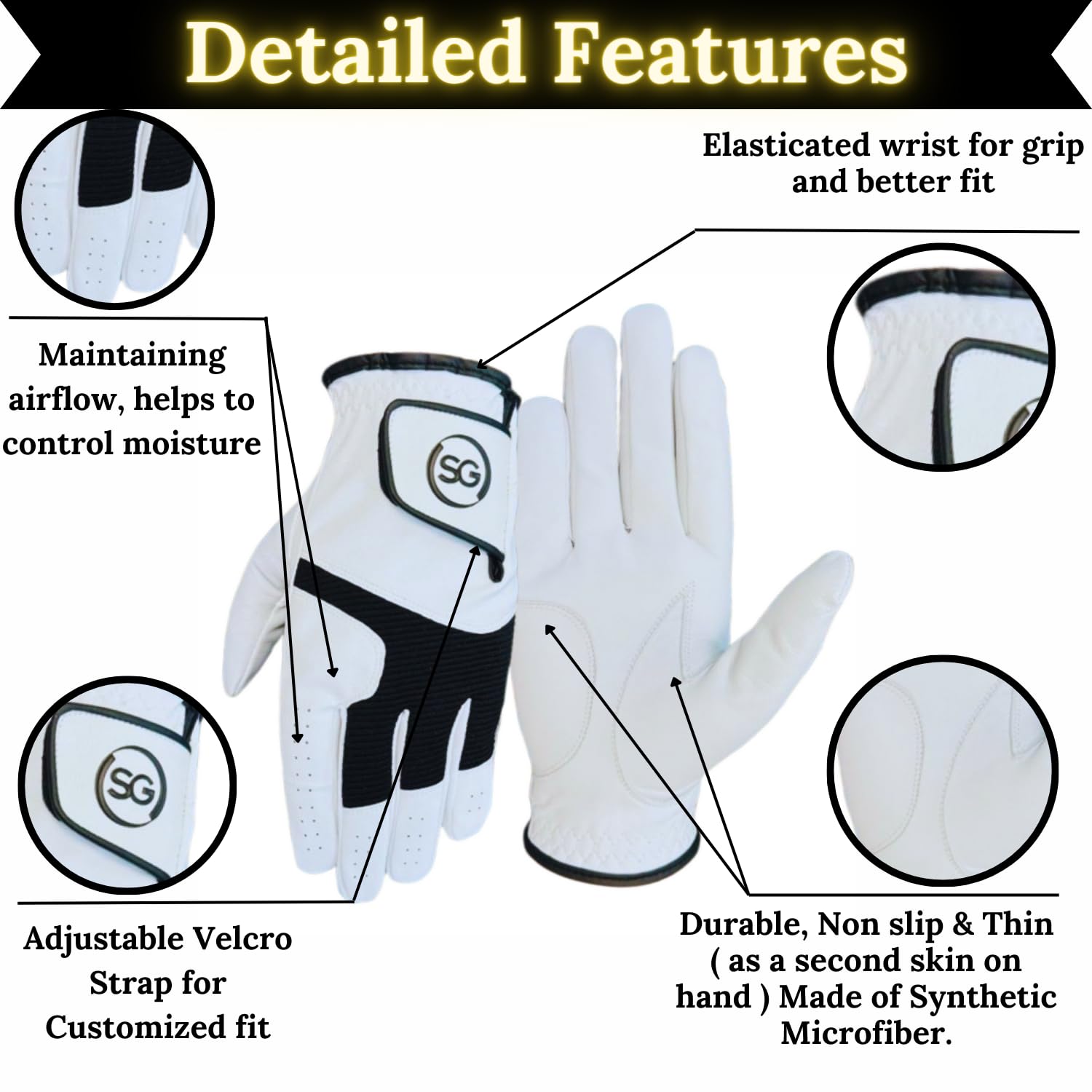 Pack of 3 Synthetic microfiber Men's Golf Gloves Cabretta Leather Thumb, Palm Patch, Suitable for All Weather Conditions - Image 2