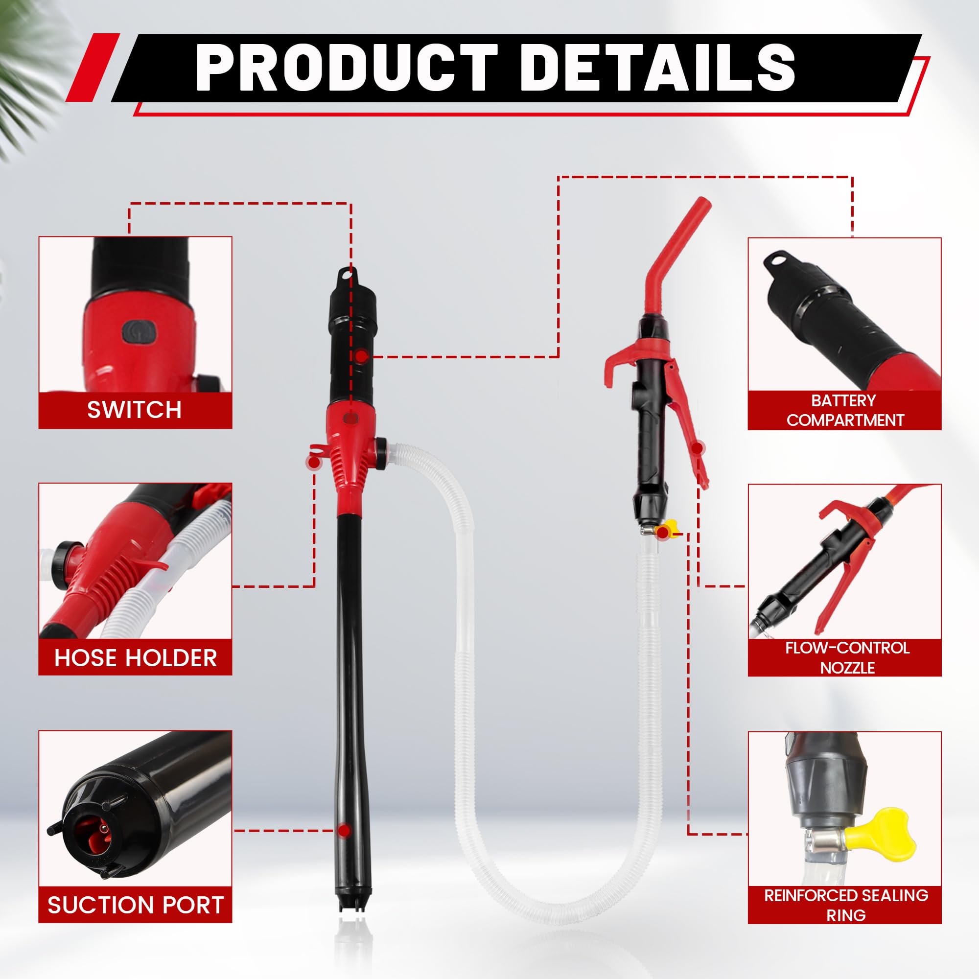 Pompe de transfert de carburant portable alimentée par piles – Rouge
