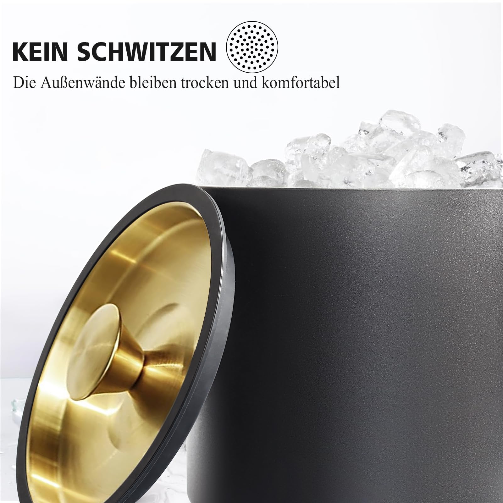 Secchiello per il Ghiaccio da 3,2 L con coperchio in silicone, pinze e colino, a doppia parete in acciaio inox isolato per feste e cocktail bar, mantiene il ghiaccio