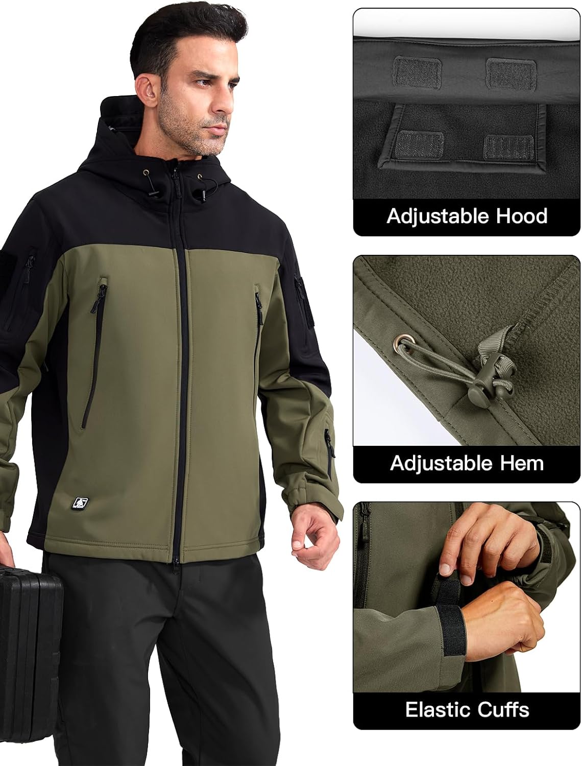 FREE SOLDIER Men's Outdoor Waterproof Soft Shell Hooded Military Tactical Jacket - Image 5