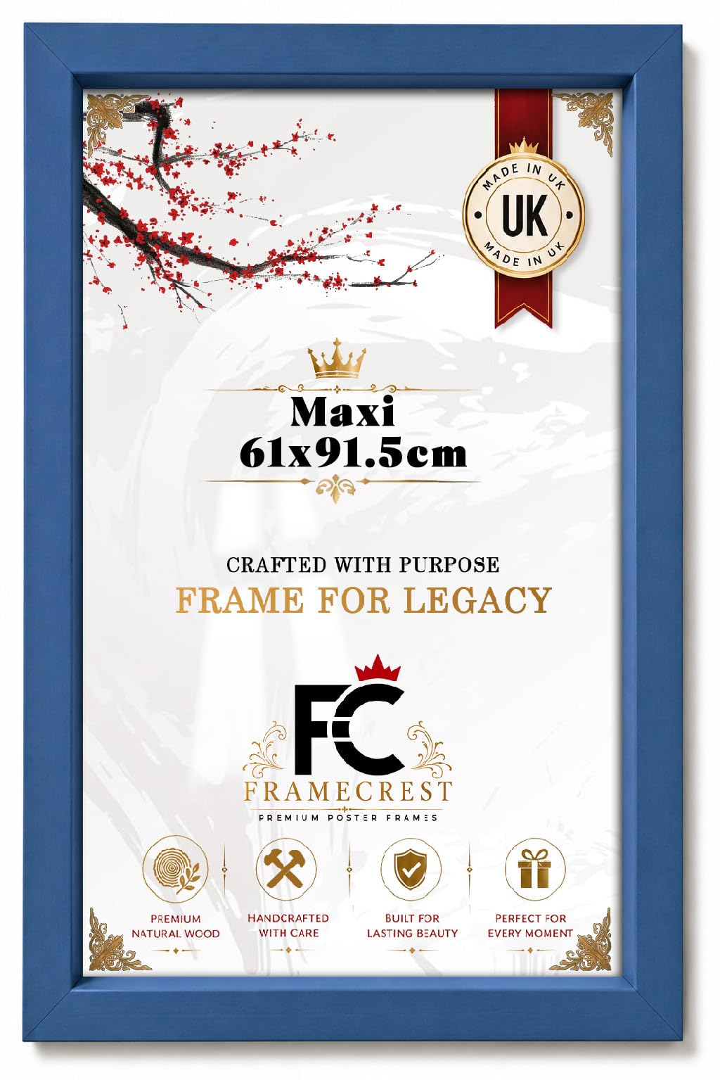 FRAMECREST Stunning Maxi 61x91.5cm MDF Frame | Jigsaw Puzzle Frame, Picture Frame, Poster Frame for Wall Mounting Display Horizontally or Vertically Hanging-[Blue]