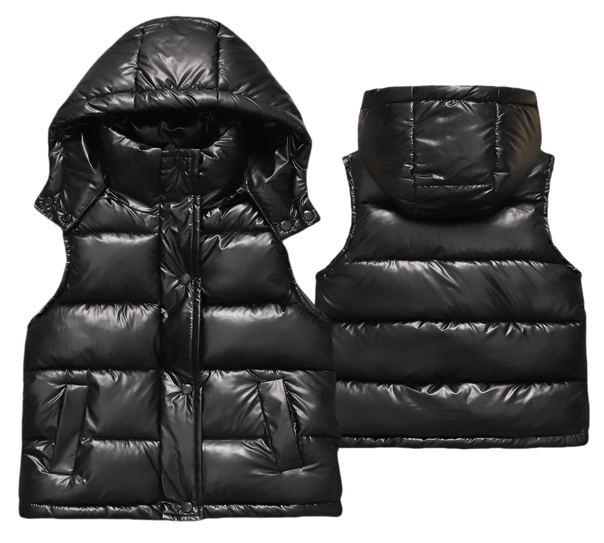 SEAUR Daunenweste Kinder Winter Kapuzenweste Jungen Mädchen Weste Outdoor Winddicht Leicht Pufferweste mit Kapuze Schwarz Rosa Weiß 2-12 Jahre