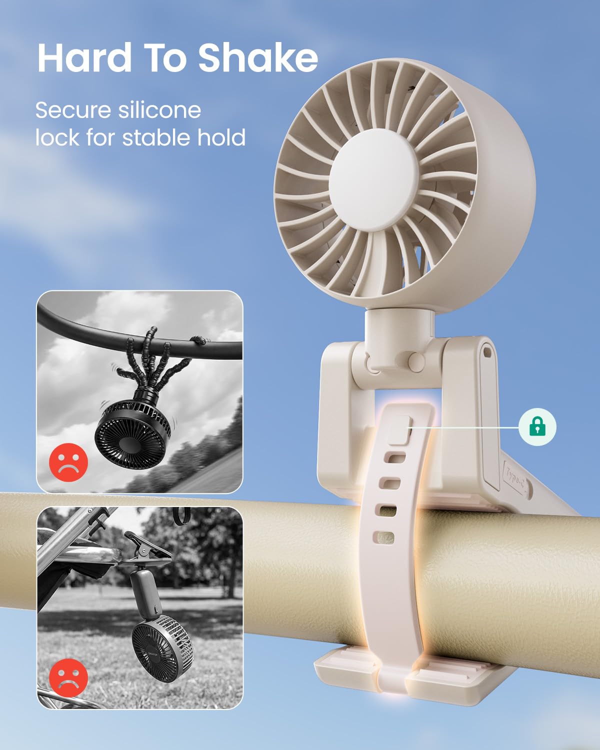 GROWNSY Ventilateur portable pour poussette | Ventilateur pliable à clipser pour bébé (kaki)