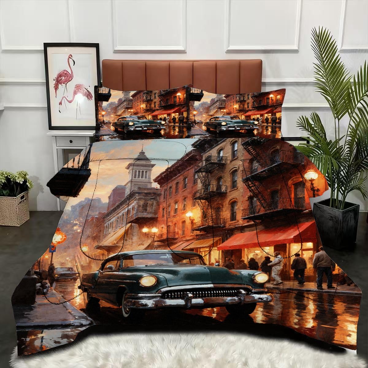 Couette 200x200 Voiture de Sport 3D avec 2 taies d'oreiller pour lit 2 personnes