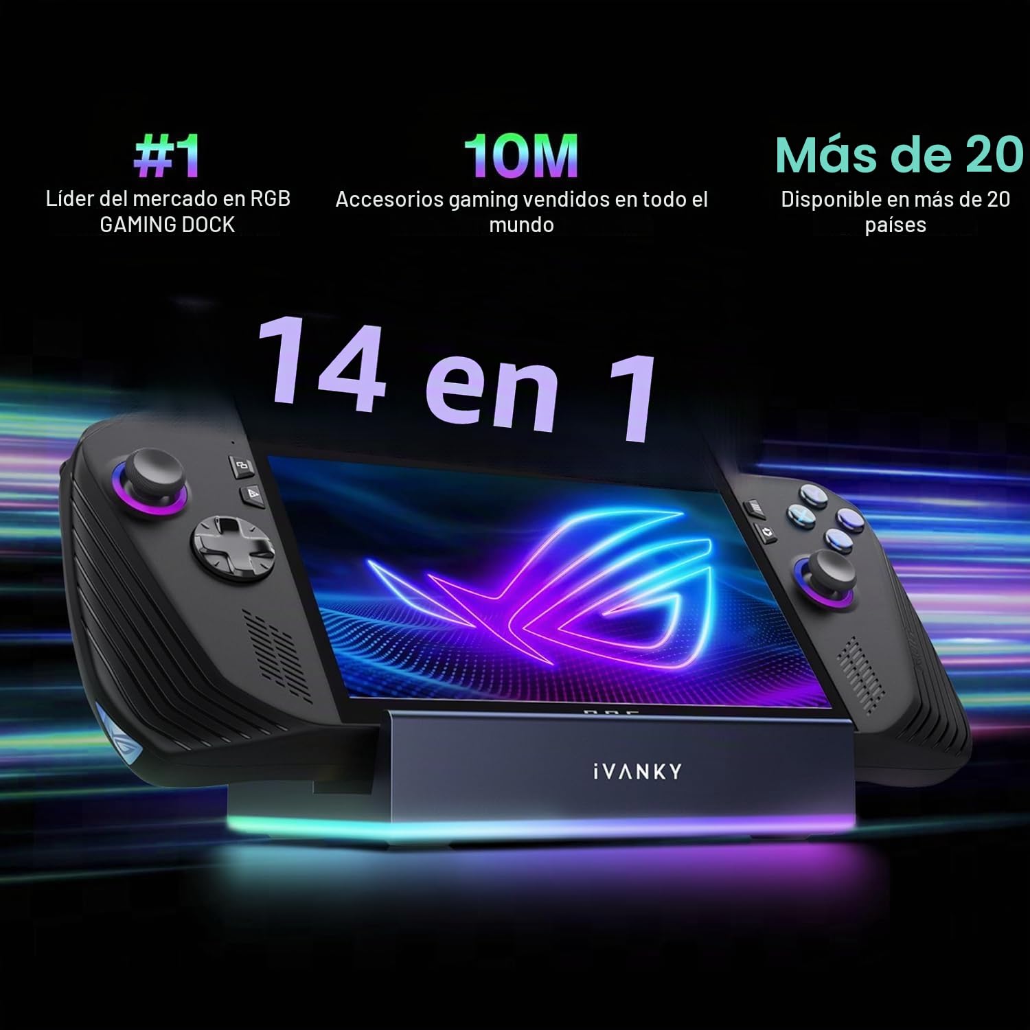 iVANKY 8 en 1 Estación de Acoplamiento para Valve Steam Deck OLED/ASUS ROG Ally Xbox X(2025)/Legion Go, ROG Alloy/Stream Deck Dock (14 en 1, Sin Fuente de alimentación)