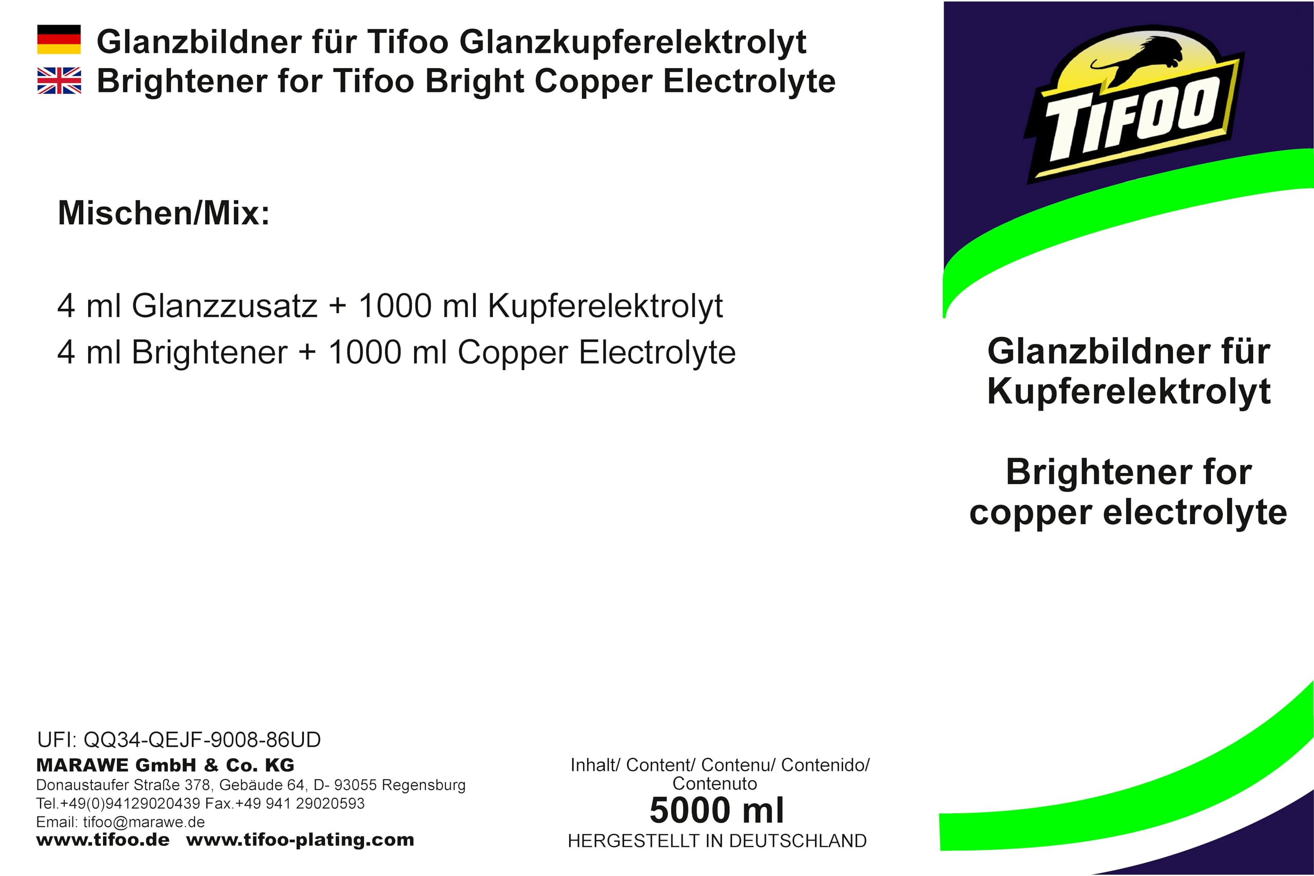 Glanzzusatz für Kupferelektrolyt (50 ml) - Galvanisch auf Hochglanz verkupfern – Tifoo Glanz Kupfer Elektrolyt Glanz Zusatz Nachfüllflasche