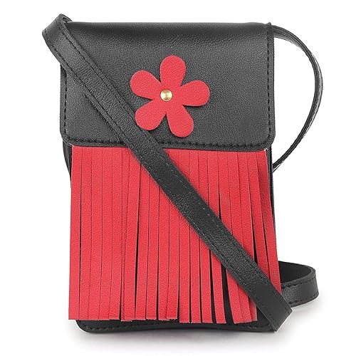 ROVOK Womens Leather Sling Bag Mobile Pouch Purse Unique Corporate Festival Gift Items Diwali (Red Black)